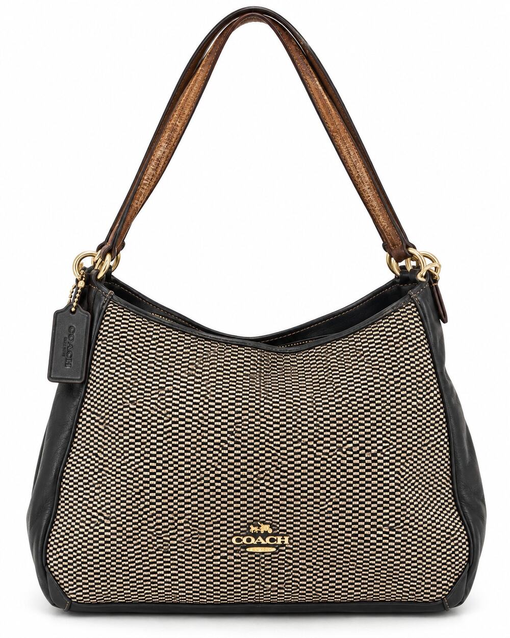 Coach Legacy Jacquard Shoulder Bag 87545 Black Milk Canvas Leather Authentic